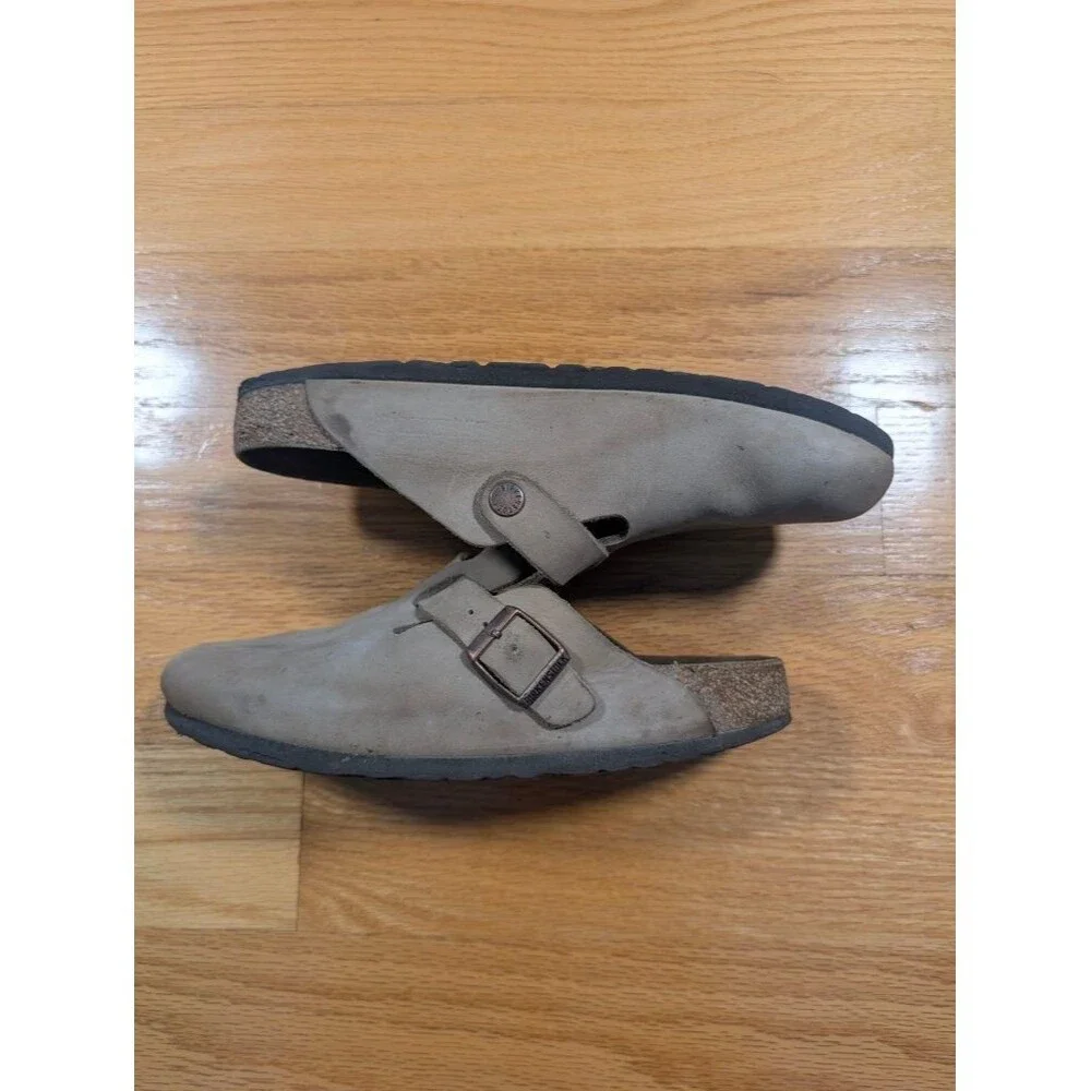 Birkenstock Boston Clogs Taupe Nubuck Leather EU 39 Womens 7 Mens 5 Buckle Mule